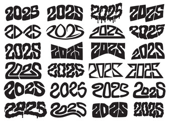 2025 Illustrative lettering compilation set.  Vector Lettering design illustration for web, t-shirt design, other graphic design use