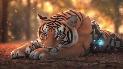 Cybernetic Tiger in a Forest