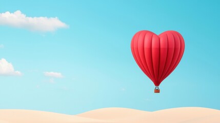 Fototapeta premium Sence love valentine theme. Hot air balloon in heart shape floating against a blue sky.