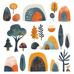 Rustic abstract nature illustration with earthy tones and contemporary style