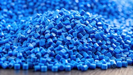 Fototapeta premium Close up of blue plastic polypropylene granules on table, plastic, polypropylene, granules, blue, material, industrial