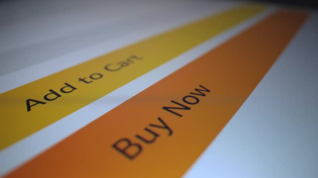 Motorized moving shot of clicking buy it now button in an online shopping website, shot with macro probe lens