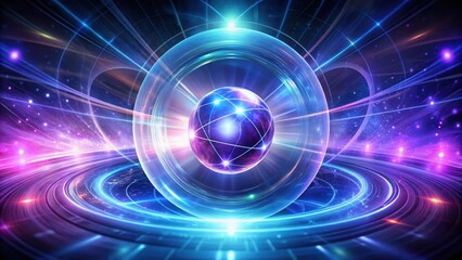 Purple blue energy sphere with glowing rotating tunnel
