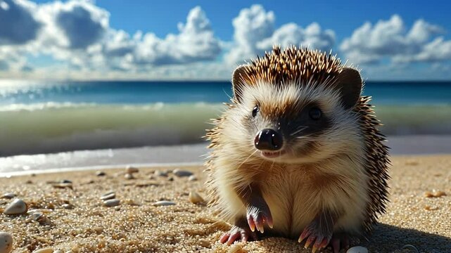 a hedgehog on the beach footage