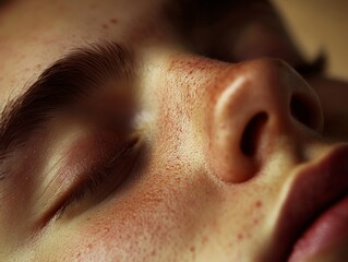 Fototapeta premium Close-up of a Sleepy individual drifting off, with soft lighting emphasizing the relaxation and comfort