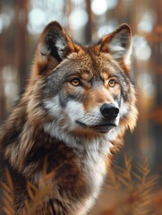 Fototapeta premium Wild Gray Wolf, Majestic Canine, Forest Wildlife Portrait in Nature