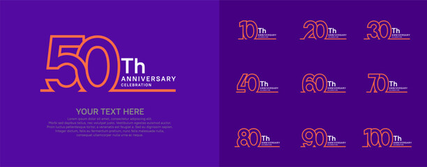 Anniversary logo set vector design, orange and white color for celebration event