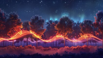 Fototapeta premium Enchanted Forest at Night with Glowing Lights