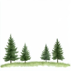 Obraz premium Four Watercolor Evergreens on a Gentle Hill