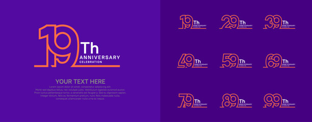 Anniversary logo set vector design, orange and white color for celebration event