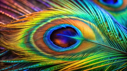 Obraz premium Close up of a vibrant and colorful peacock feather, peacock, feather, close up, peafowl, bird, colorful, wallpaper