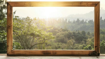 Framed view of a sunlit landscape
