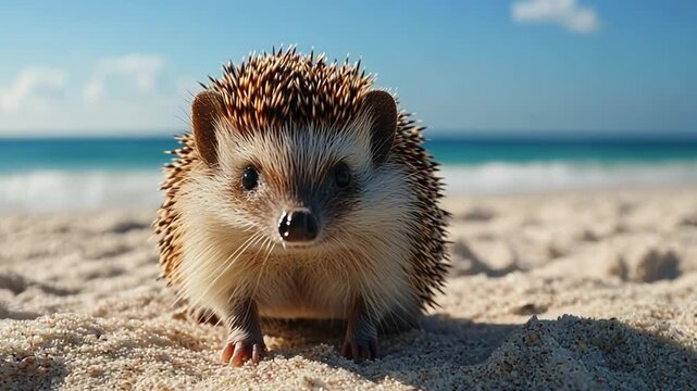 a hedgehog on the beach footage