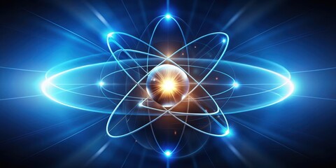 Obraz premium Unstable atom nucleus with electrons spinning around it in technology background, atom, nucleus, electrons, unstable
