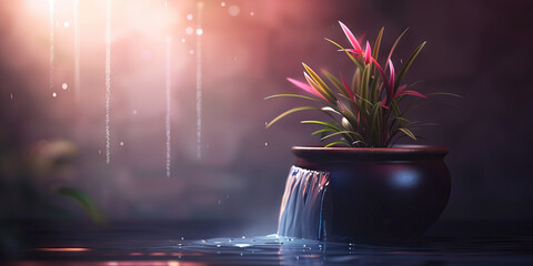 Digital Rendering: Plant in Pot with Waterfall