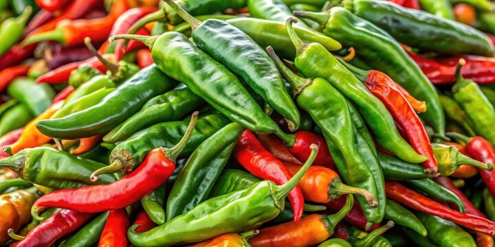 Vibrant and spicy Hatch chiles in a pile , chili peppers, fresh, green, harvest, spicy, seasonal, New Mexico