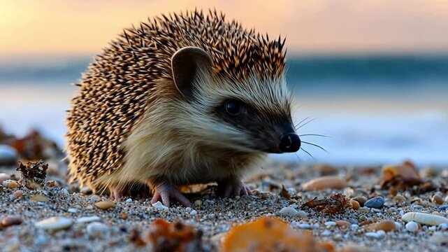 a hedgehog on the beach footage