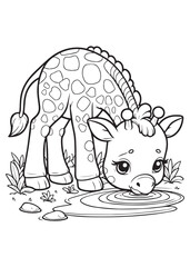 Deer drink water river coloring page design 