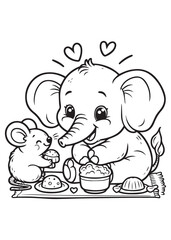 Coloring page design elephant and mouse
