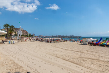 Postiguet Beach on a sunny day, ALicante, Costa Blanca, Spain