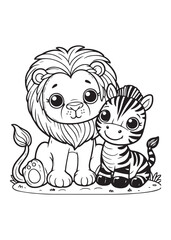 Coloring page education kid cute lion with zebra 