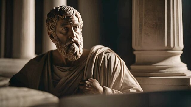 A focused representation of Plato, the illustrious philosopher of ancient Greece