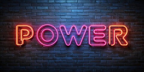 Obraz premium A glowing neon sign with the letters power in bold font illuminated at night, power, energy