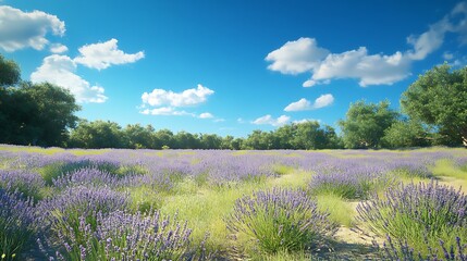 Fototapeta premium Lavender Field Under a Sunny Blue Sky
