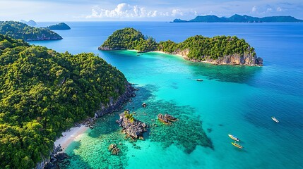 Tropical Island Paradise Aerial View Lush Green Islands