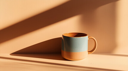 Obraz premium Handcrafted ceramic mug with minimalistic design on a plain background, perfect for showcasing artisanal craftsmanship