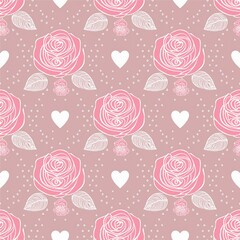 ピンクローズとハート シームレスバレンタインパターン3