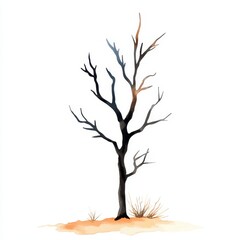 Obraz premium Watercolor Painting of a Leafless Tree in Winter