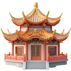 Obraz premium Iconic Traditional Chinese Temple Roof with Ornate Gold Accents and Matte Cartoon-Style Design