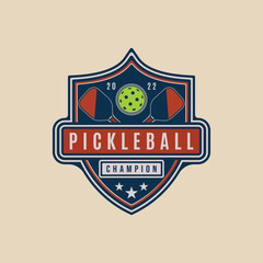 pickleball logo emblem badge vector illustration design, pickleball sport logo design graphic template