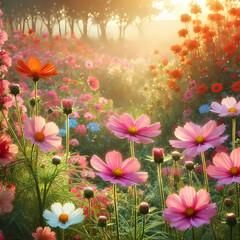 flowers or flowering plants in a garden or wildflowers in the forest, with vibrant blossoms in full bloom