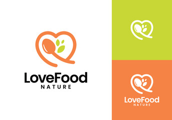 spoon with heart logo design. nature love food health restaurant symbol vector template