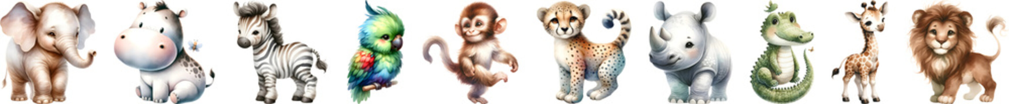 Fototapeta Watercolor of animal safari cute cartoon for decoration.