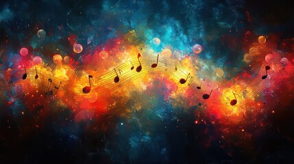 Naklejka premium Colorful musical notes in abstract smoke.