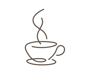 Coffee Cup Drawing Vector Logo,or Continuous Single line cup coffee