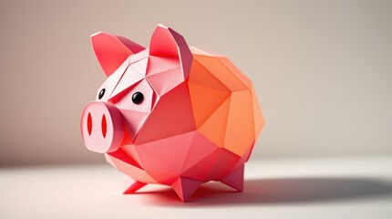 A geometric piggy bank made of colorful paper, symbolizing saving and financial management.