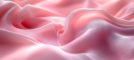 Obraz premium Close-up of delicate pink silk fabric, showcasing soft waves and gentle folds, evoking a sense of elegance and luxury.
