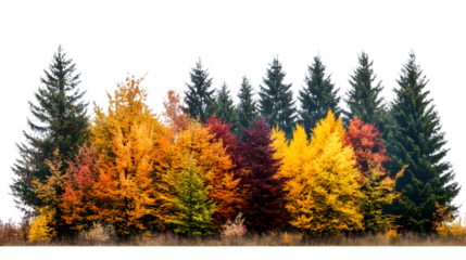 Vibrant autumn forest showcasing colorful foliage, isolated on a transparent background