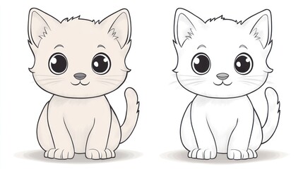 Obraz premium Two cute cartoon kittens, beige and white, sitting.