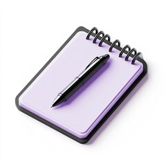 Pen sits on top of a purple notebook
