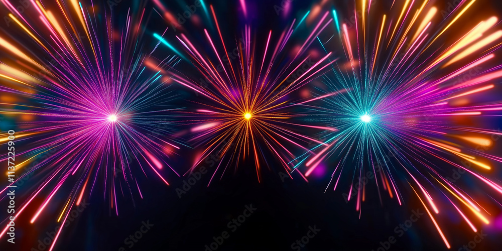 Poster colorful fireworks exploding in the night sky creating a festive atmosphere