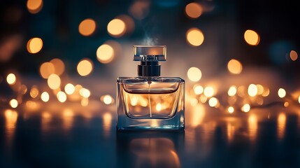 Elegant Perfume Bottle Amidst Festive Lights