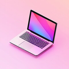 Pink laptop with a purple background