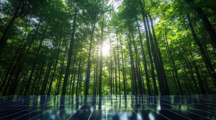 Obraz premium Abundant solar array over sarut forest nature and technology harmony