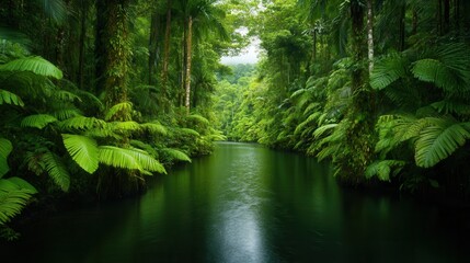 Obraz premium Exploring abundance in a dense forest a serene rainforest scene