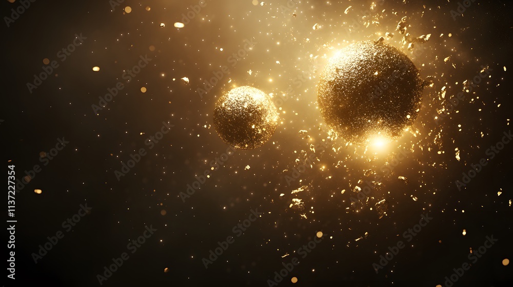 Aufkleber A mesmerizing display of golden particles floating in a dark space, creating a cosmic and ethereal atmosphere